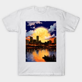 Portland Oregon: Full November Beaver Moon Over Downtown Portland Oregon T-Shirt